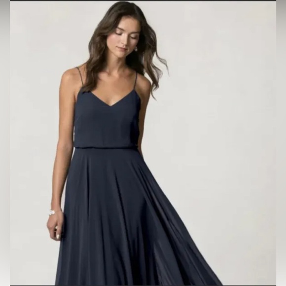Jenny Yoo Navy Blue Spaghetti Strap Dress - Picture 1 of 7